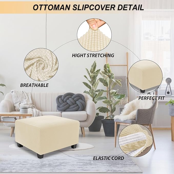 NeColorLife Stretch Ottoman Cover Square Oversized Soft Knitted Jacquard Thick