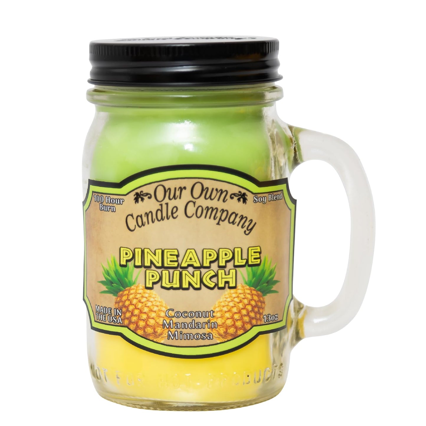 Our Own Candle Company, Pineapple Punch Scented Mason Jar Candle, 100 Hour Burn Time, 13 Ounces