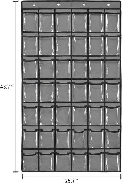 42 Pocket Classroom Pocket Chart for Cell Phones and Calculator,Clear Cellphone Pocket Chart for Classroom with Number Sticker and Hooks (Grey-42 Pockets)