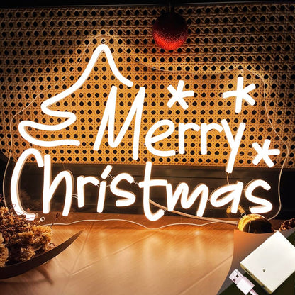Merry Christmas Neon Signs USB&Battery Operated LED Chrismas Neon Lights for Christmas Decoration Xmas Light Up Sign for Living Room Bar Bedroom Gifts