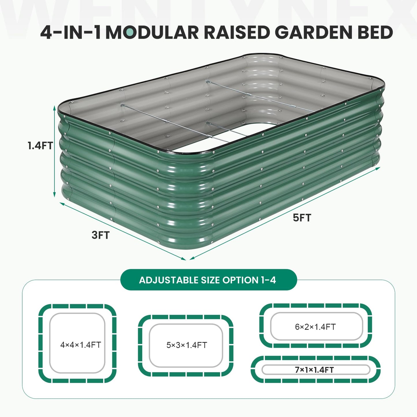 5×3×1.4FT Galvanized Raised Garden Bed Outdoor, Metal Raised Garden Bed Kit, Large Planter Raised Beds, 4 In1 Modular Raised Planter Box Outdoor,Raised Beds for Gardening for Vegetables Flowers Herbs