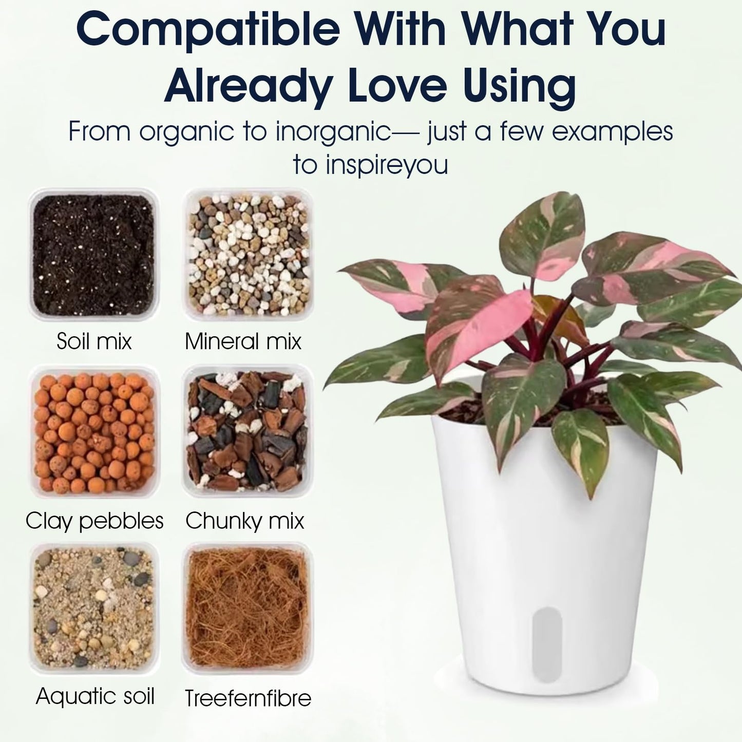 Douaowoc 8 Pack 4" Self Watering Pots for Indoor Plants, Clear Inner Cup, Small White Plastic Planters, Water Level Indicator, Drainage Holes, Extra Wick, Cuttings, Seedlings, African Violets
