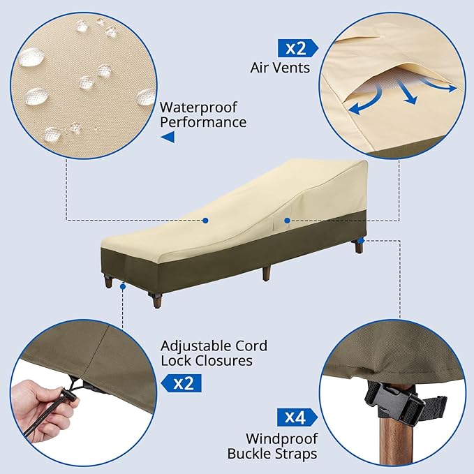 SunPatio Chaise Lounge Cover Outdoor Waterproof, Heavy Duty 2 Pack Patio Lounge