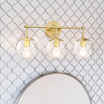 Design House Gracelyn 3-Light Dimmable Bathroom Vanity Light, Seeded Glass, Satin Gold, 24.03 in W x 8 in D x 11.65 in H, 588889-SG