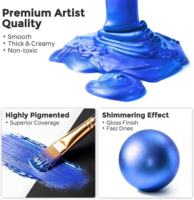 Nicpro Metallic Blue Acrylic Paint, 8.45oz/250ml Large Metallic Paint, Non Toxic
