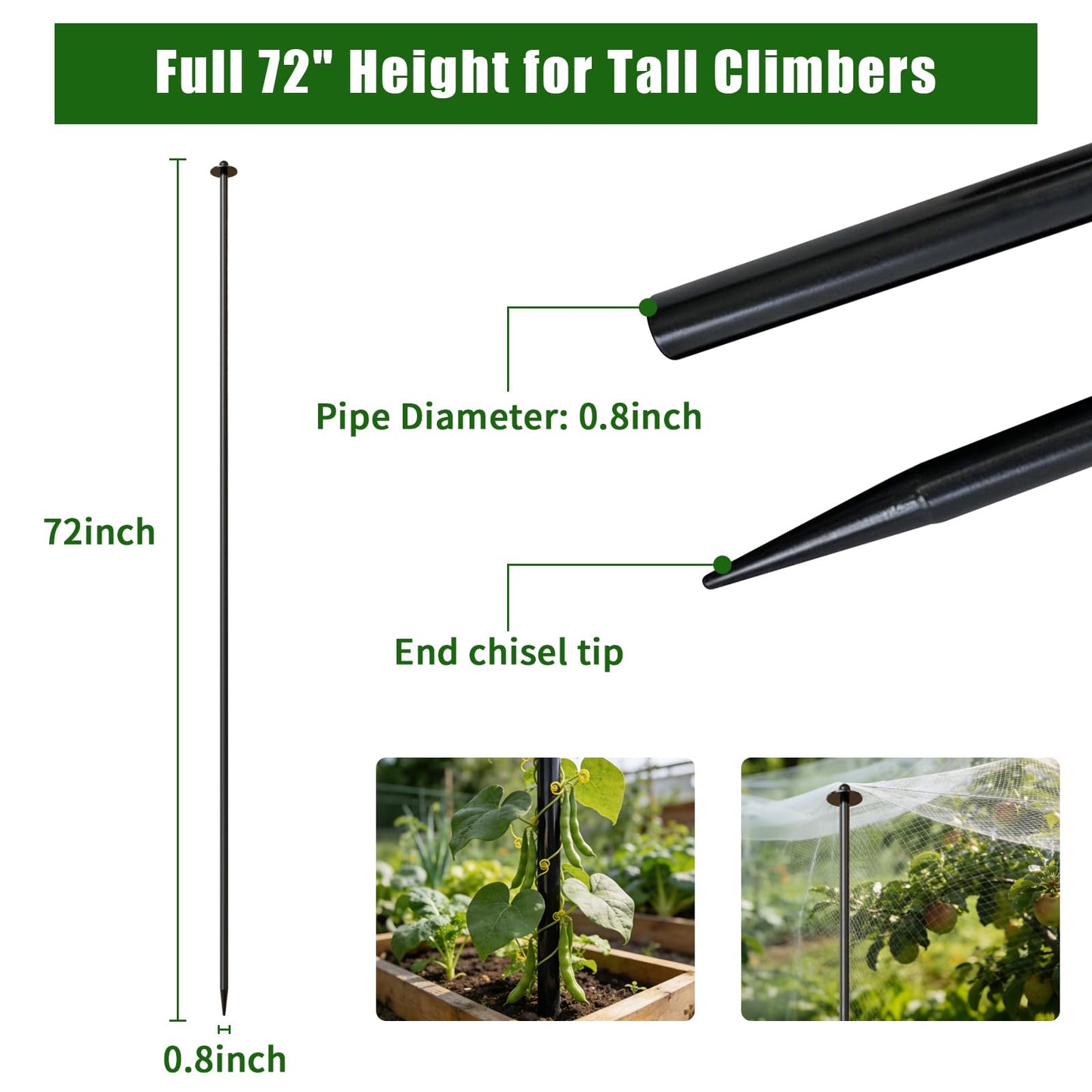 DOLEMODUO 72 Inch Garden Stake Netting Support, 4PCS Heavy Duty & Rust Proof Powder Coated Steel Plant Stakes for Garden Fencing, Plant & Crop Protection from Wildlife