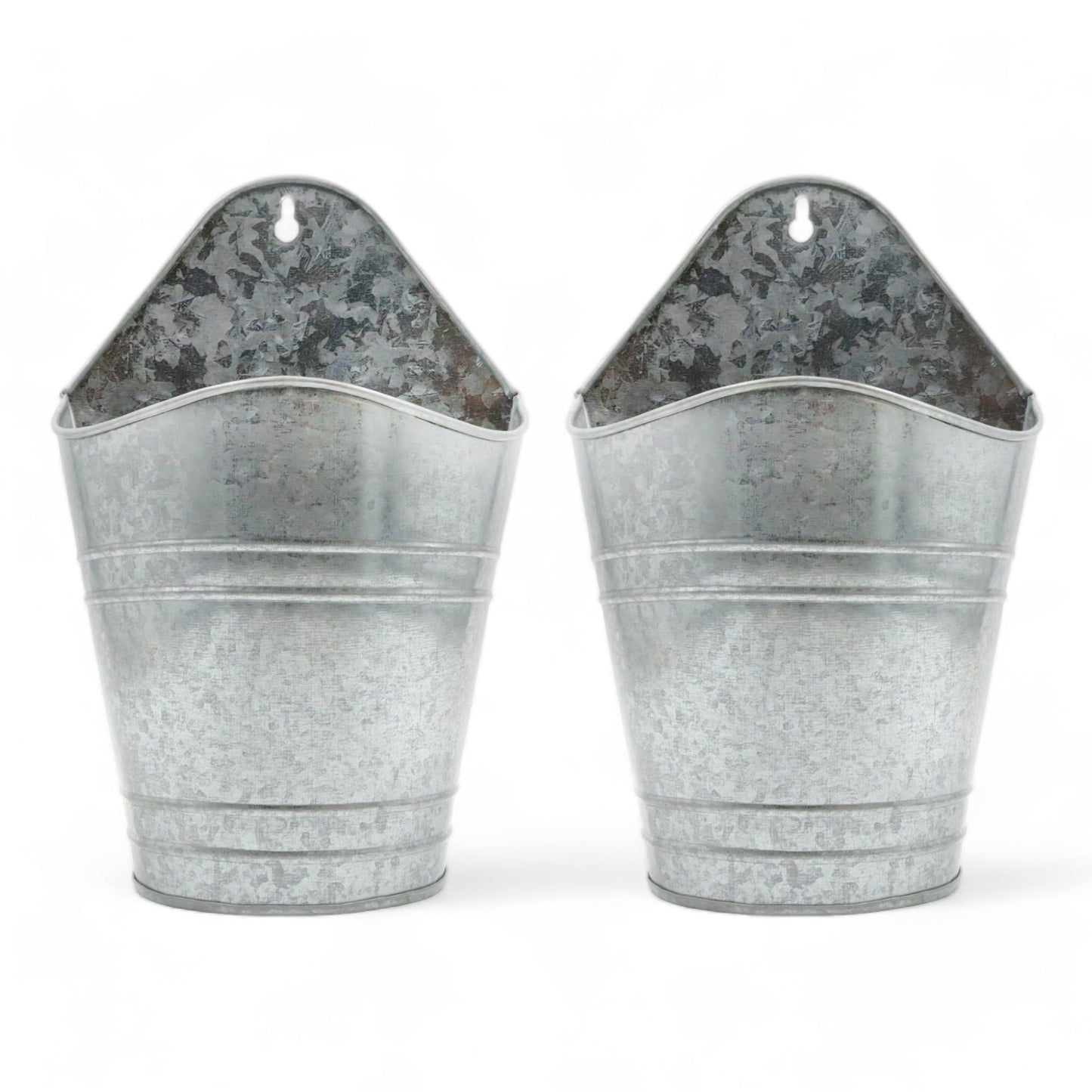 Hosley Set of 2 Galvanized Wall Planters, 10 Inch Hanging Metal Buckets for Indoor Outdoor Garden, Farmhouse Wall Decor, Rustic Patio & Balcony Planter Pots