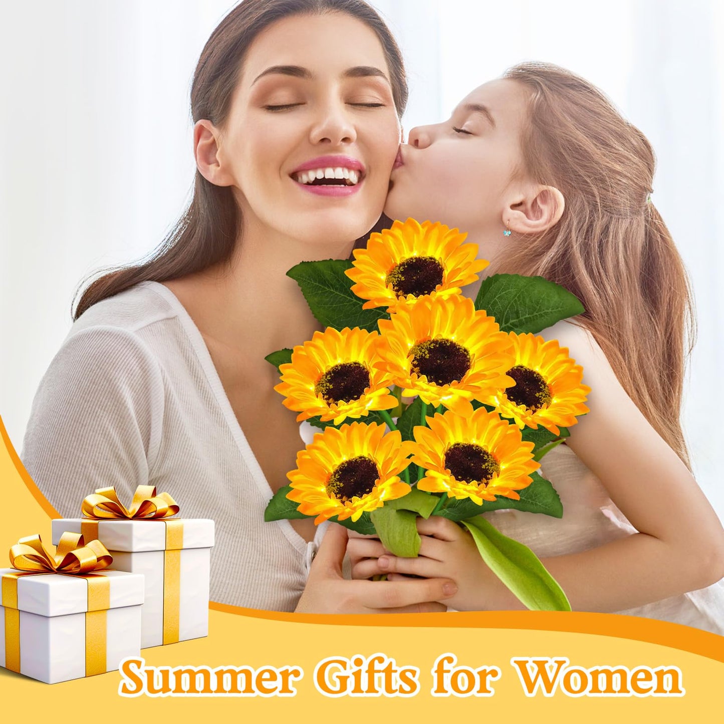 VOOKRY Solar Lights Outdoor, 4 Pack with 24 Sunflower Lights, Waterproof Solar Flowers Garden Decor, Birthday Gifts for Mom Women Grandma, Sunflowers Yard Decoration for Lawn Backyard Patio Flowerbed