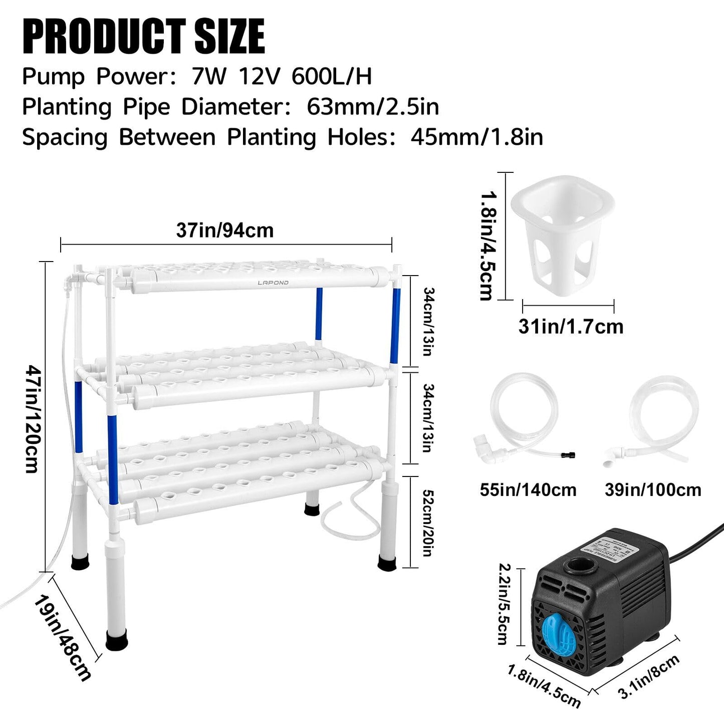 LAPOND Hydroponics Growing System Kit for Vegetables,Flowers Fruits and Herbs, with 108 Plant Sites, Suitable for Indoor and Outdoor (Upgraded Version)