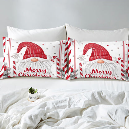 Feelyou Kids Merry Christmas Bedding Set Full Size Santa Claus Comforter Cover Set for Boys Girls Xmas Candy Cane Polka Dots Duvet Cover Happy New Year Bedspread Cover (No Comforter)