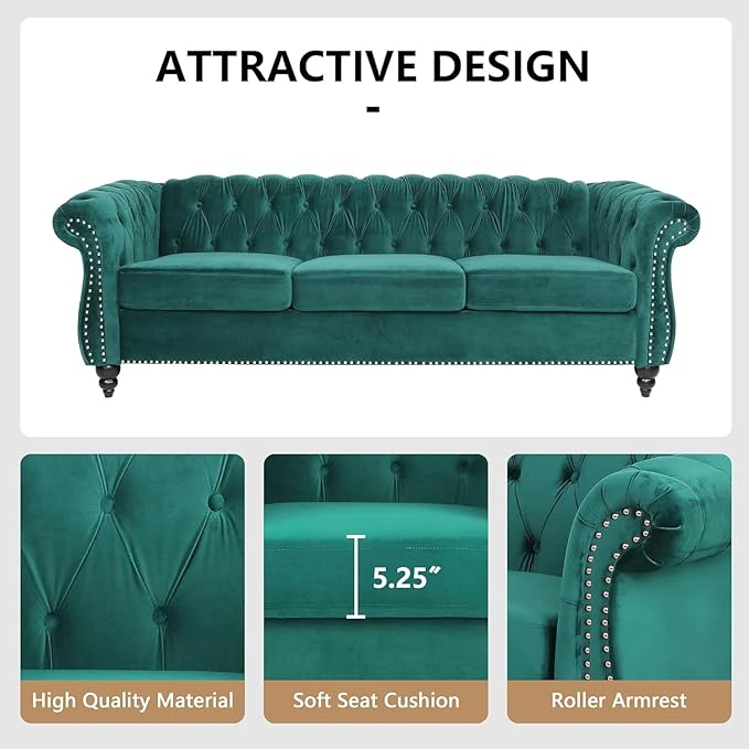 Mid-Century 2 Seater Sofa, Velvet Loveseat