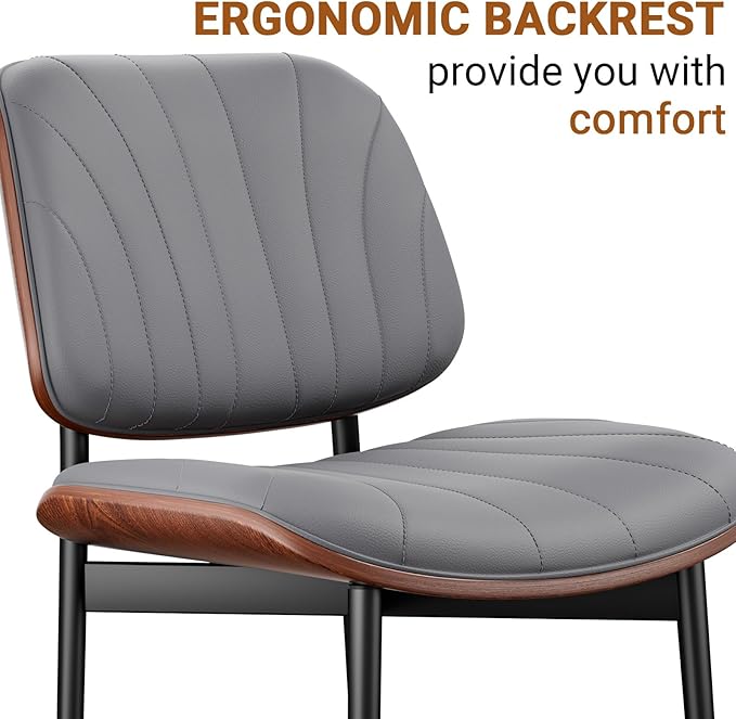 REONEY Dining Chairs Set of 6, Mid-Century Modern Upholstered PU Leather Chairs