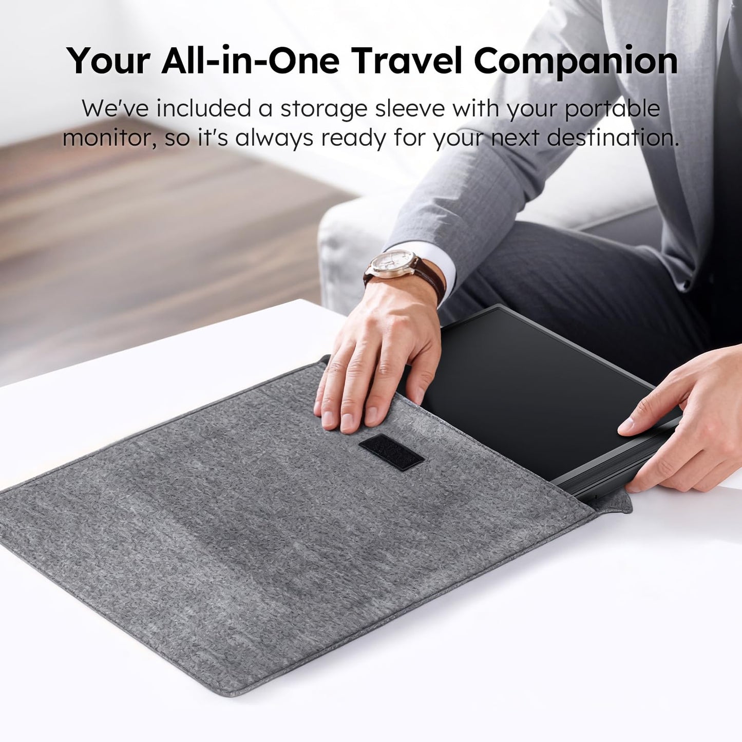 Travel Portable Monitor with Sleeve Bag, 15.6" FHD 1080P Portable Screen for Laptop with Kickstand, USB-C HDMI Second External Monitor, Screen Extender for Laptop Mac Phone PS4/5 Xbox Switch - Black