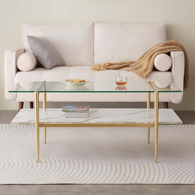 LumFurn Rectangle Coffee Table for Living Room, Mid-Century Modern Design