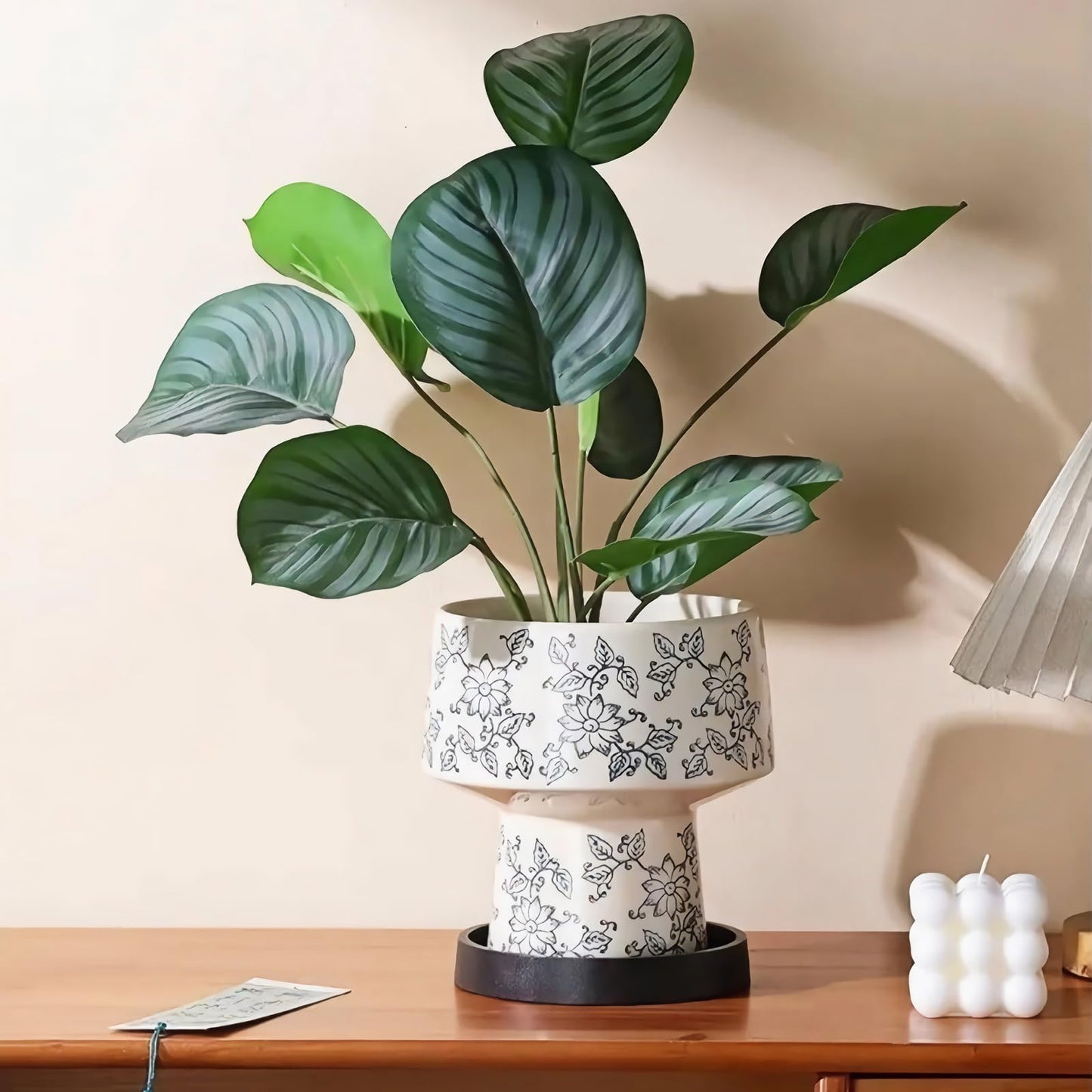 Blue and White Ceramic Flower Pot with Drainage Hole ，Elegant Succulent Plants and Orchid Planters , Home Decor Flowerpots with Tall Cup Shape Suitable for Tiger Tail Orchid and Floral Plants (BIG)