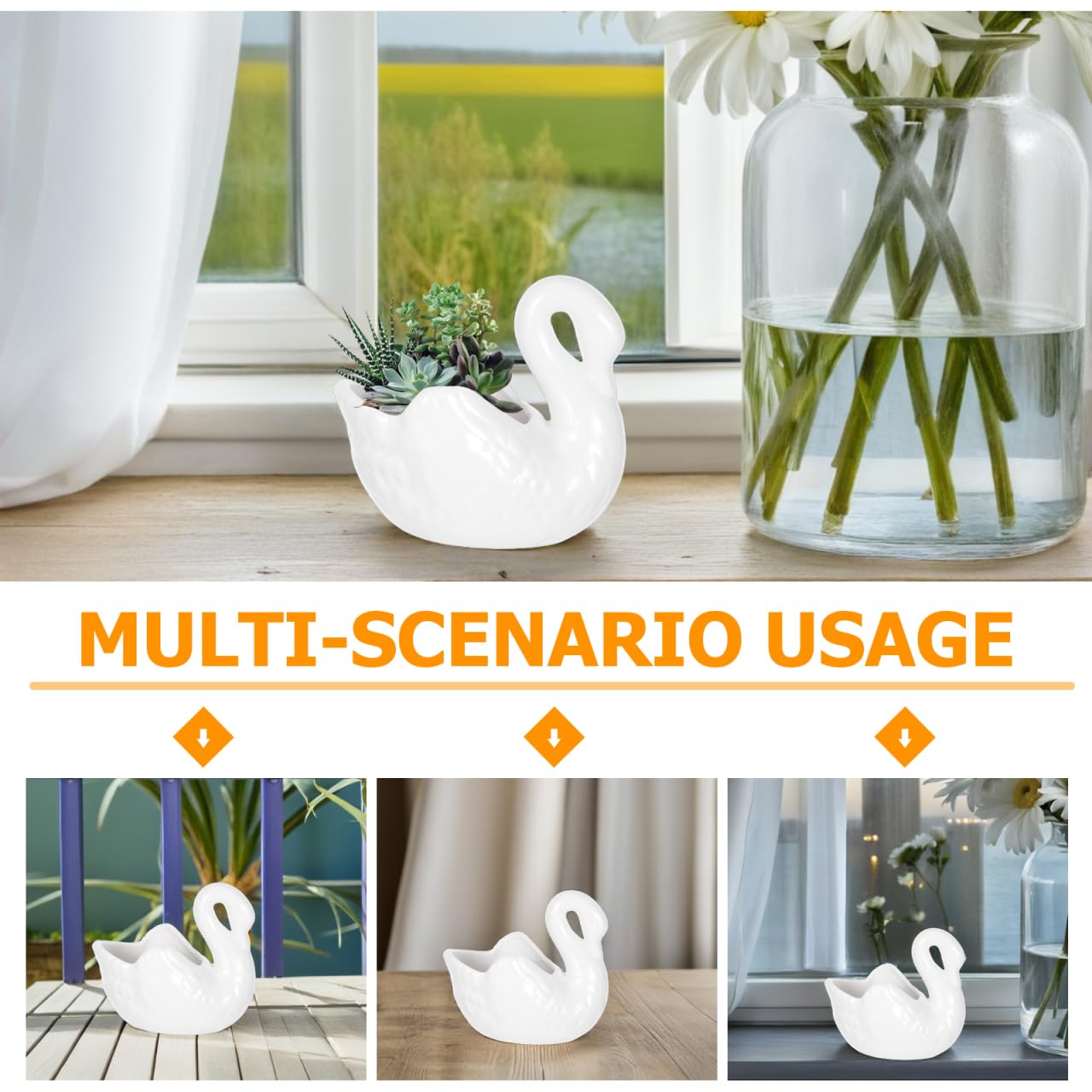 BESTonZON 1Pc Creative Swan Shaped Flower Pot Household Plant Container with Drain for Succulents Cacti for Home Office Garden Decor for Plant