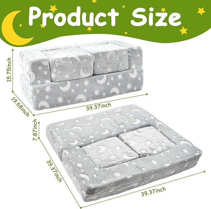 Kids Couch, Dark Grey | Glow-in-The-Dark, Chair Seat, Playroom Furniture