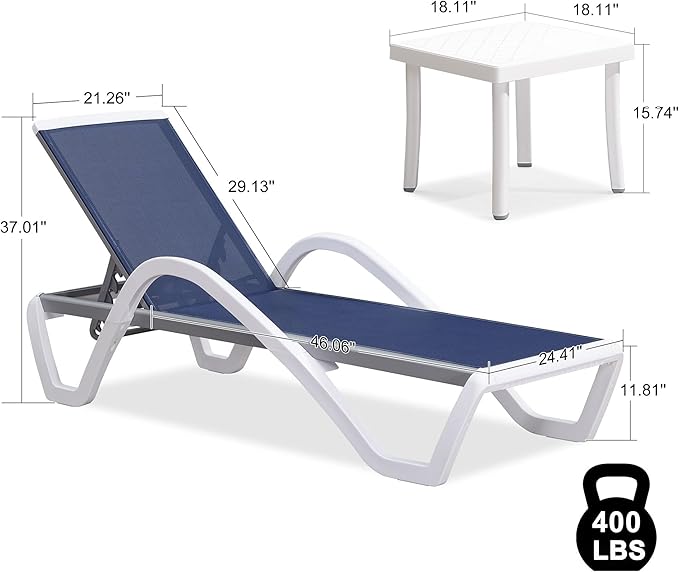 PURPLE LEAF Patio Chaise Lounge Chair Set Outdoor Plastic Textilene Lounger