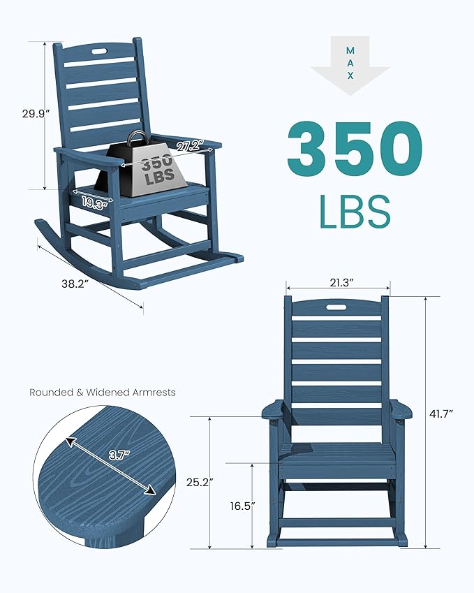 SERWALL Outdoor Rocking Chair Set of 2, Oversized Rocking Chair