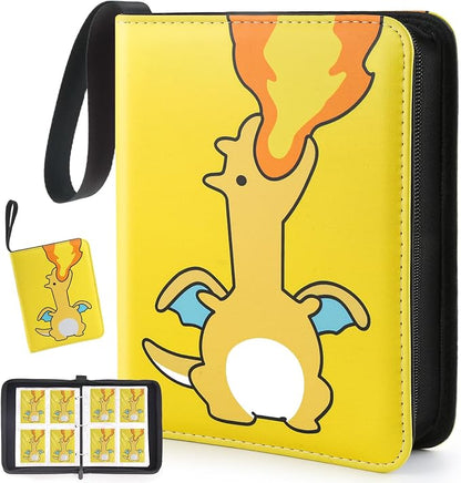 Premium Collectible Trading Card Albums，Card Binder Fits 400 Cards with 50 Removable Sleeves，Display Game Card Case book Holder, Fire Dragon Themes