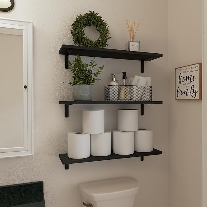 WOPITUES Wood Floating Shelves Set of 6, 24 inch Long Floating Shelves