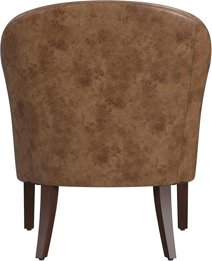 HomePop Modern Barrel Accent Chair, Distressed Brown Faux Leather