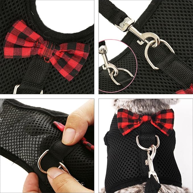 MERRYHAPY Pet Harness Vest Set Breathable Mesh Chest Back Strap No Pull Adjustable Black L 35-40Cm for Small Pets Rabbit Guinea Pig Squirrel