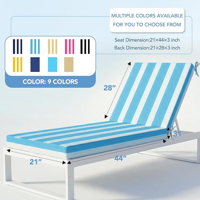 L'AGRATY Outdoor Lounge Chaise Cushion: 72x21x3 Inch Waterproof Lounge Chair