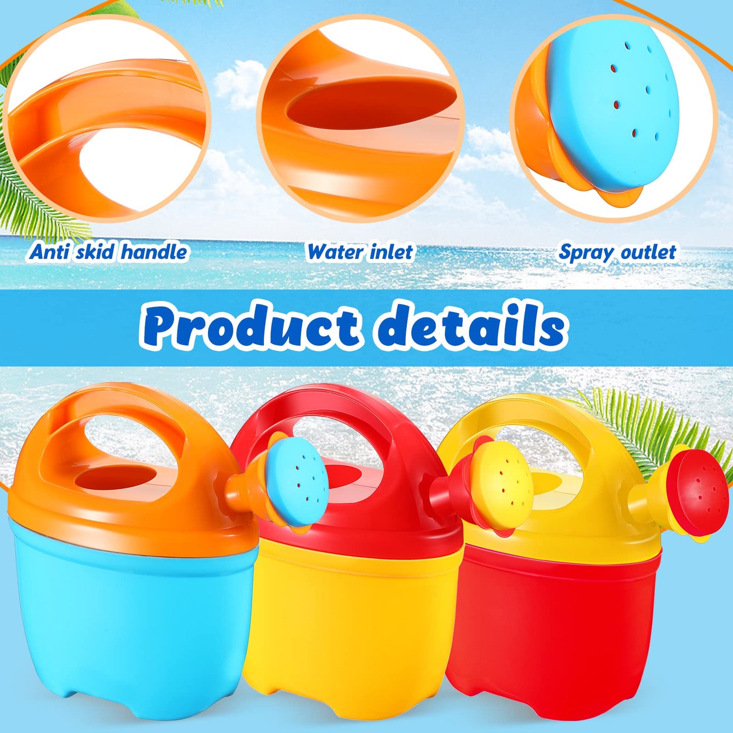 Lenwen 6 Packs Plastic Watering Can for Kids Garden Equipment Toy Watering Pail for Girls and Boys Plant Watering Can Bath Garden Toys Gardening Beach Tools (3 Colors)