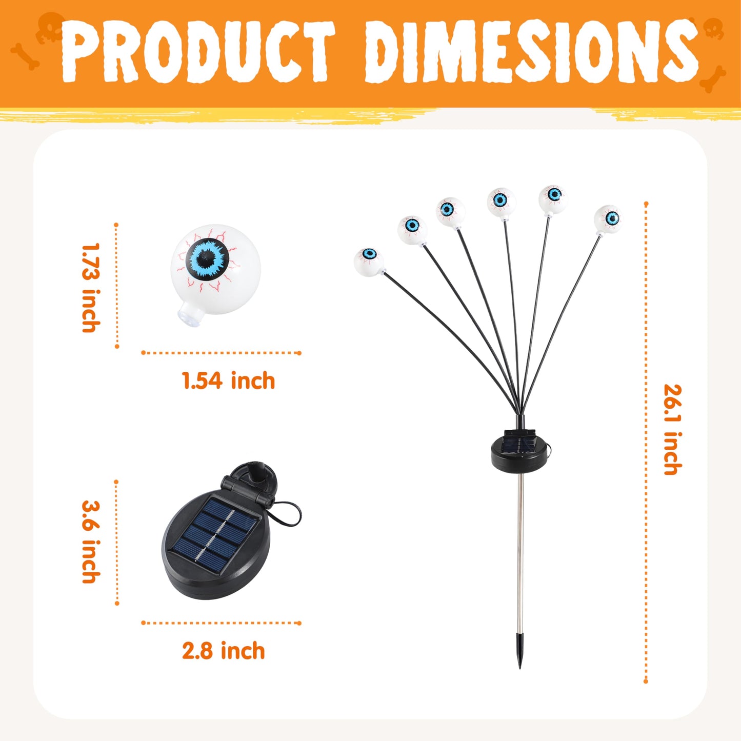 JOYIN Halloween Decorations Outdoor Solar Scary Eyeball Lights, 2 Pcs 12LEDs Warm Pathway Yard Stakes, Waterproof Firefly Lights for Halloween Graveyard Yard Garden Patio Walkway Party