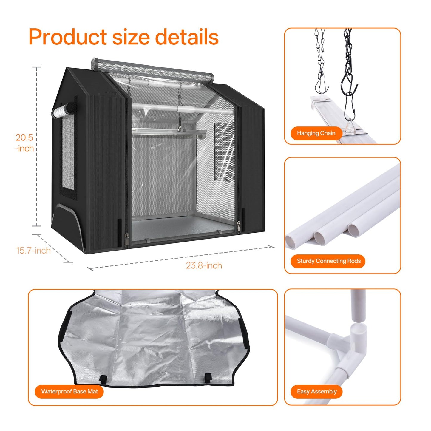 Bstrip Indoor Greenhouse with Grow Light, GM3 Small Grow Tent with Oxford Fabric, Waterproof Base Mat & Ventilation Windows for Seed Starting & Plant Growth, 18W Grow Light with Timer, 23.8x15.7x20.5