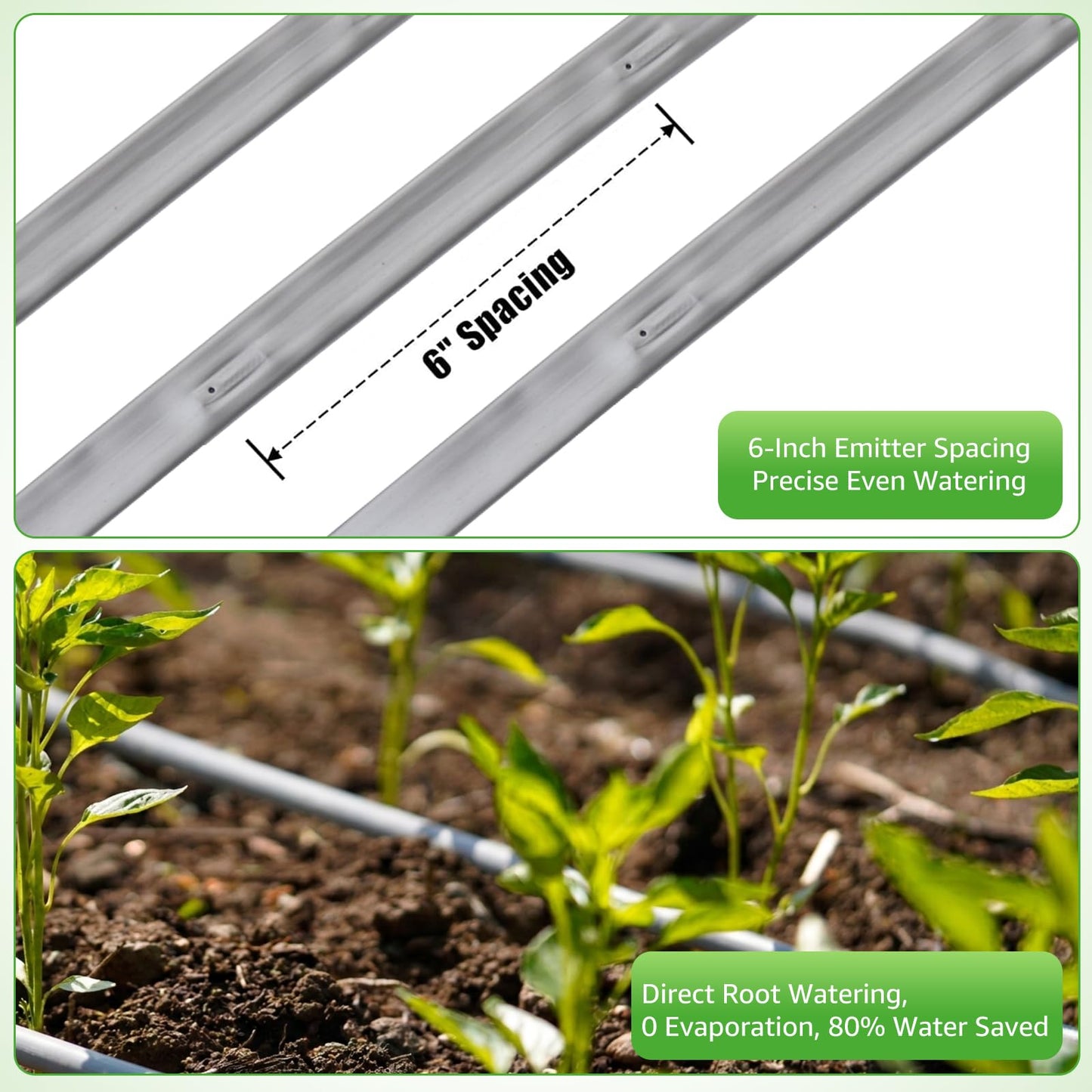 3000FT 5/8" Drip Tape Irrigation, 16 Mil Heavy Duty with 6" Emitter Spacing, Silver Reflective Drip Tape Resistant to Pecking & Biting, Heat-Safe for Seedlings, Ideal for Garden Farm Greenhouse Patio
