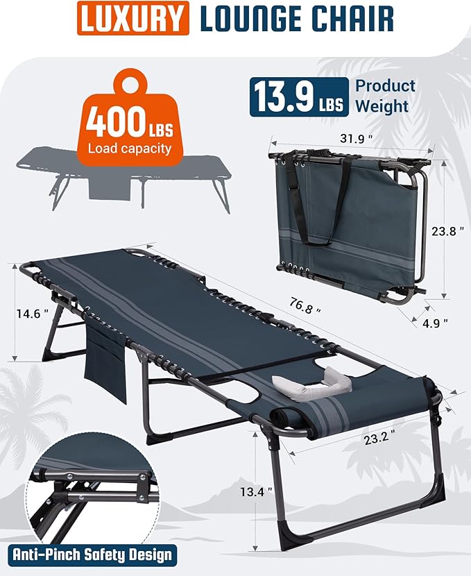 KingCamp Lounge Chair with face Hole, 400LBS Tanning Chairs
