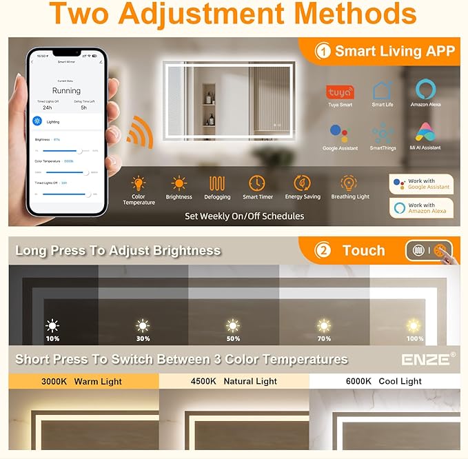 ENZE 24"x40" Smart Lighted Bathroom Mirror