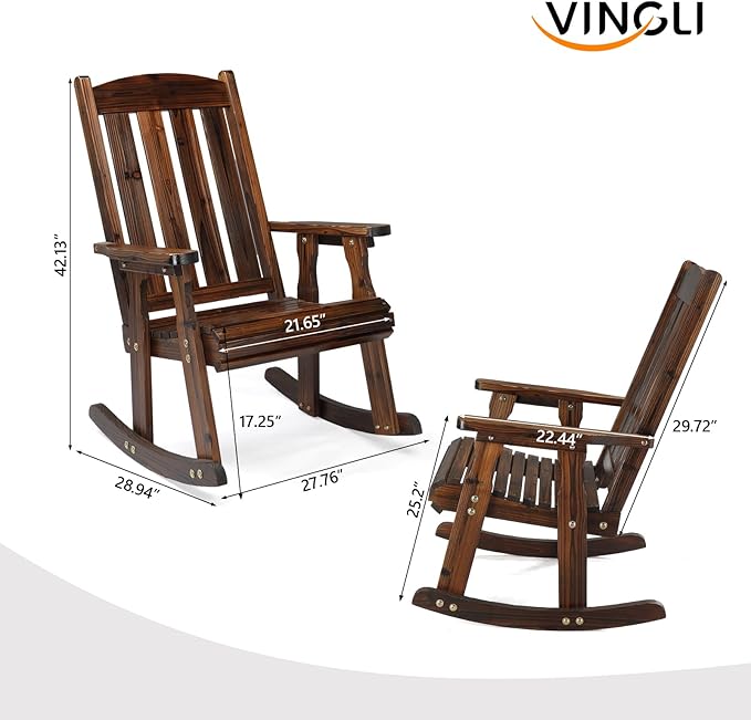 VINGLI Outdoor Rocking Chair, Heavy Duty 600 LBS Wooden Rocking Bench