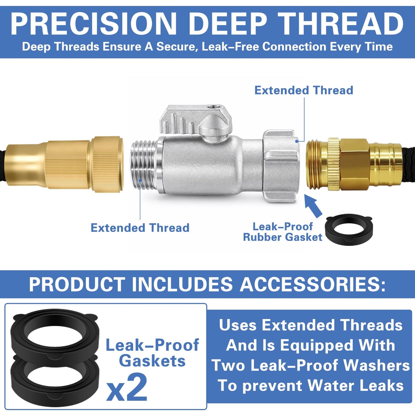 Garden Hose Shut Off Valve, 3/4” GHT Heavy Duty Water Flow Control Valve, Easy Turn Large Knob Hose Connector, Leak-Proof Outdoor Hose Shutoff for Garden Watering & Hose Nozzle
