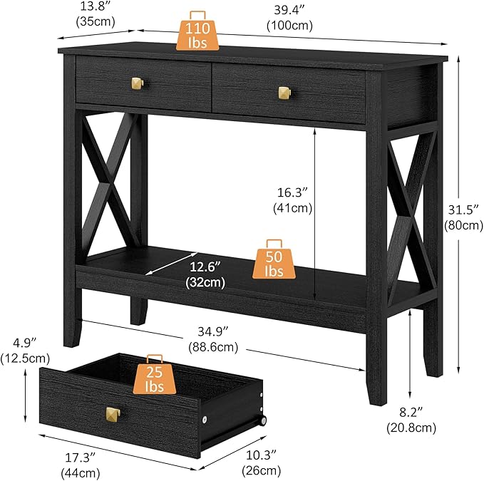 Lomojo Console Table, Sofa Table 13.8" D x 39.37" W x 31.5" HEntryway Table