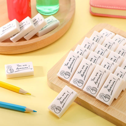 Fuutreo 100 Pcs Welcome Back to School Gifts for Students Inspirational Pencil Erasers Bulk You are Awesome White Cute Fun Erasers First Day of School Gifts Classroom Prizes from Teachers