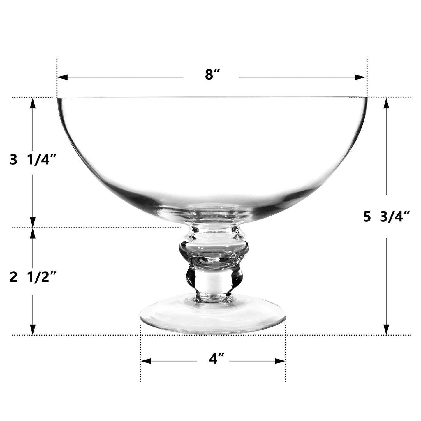 CYS EXCEL Glass Decorative Footed Bowl (H:6" D:8") | Fruit Display Terrarium Compote Vase Kitchen Table Centerpiece