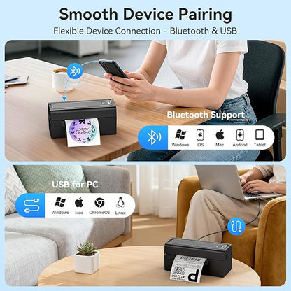 Bluetooth Thermal Label Printer, Wireless 4x6 Shipping Label Printer for Small Business & Shipping Packages, Support iPhone, Android, Windows, macOS, Work for Amazon, Ebay, Shopify, Etsy, USPS