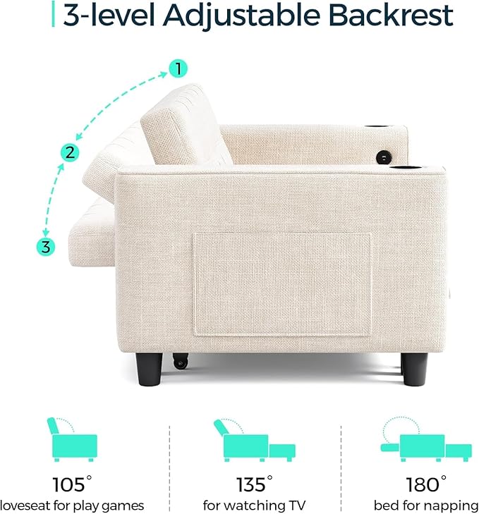 LINSY Sleeper Sofa Bed, Small 3 in 1 Convertible Loveseat Sleeper Couch
