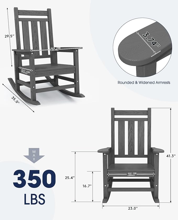 KINGYES Oversized Outdoor Rocking Chair Set of 6, All-Weather Patio Rocking
