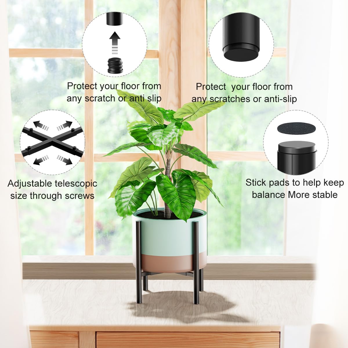 Plant Stand, Indoor Plant Stand Adjustable for 8 to12 inches Plant Pot, Metal Plant Stands For Indoor Plants Mid Century Stable Stylish Black Planter Stand for Outdoor, Black 1 Pack, Pot not Included