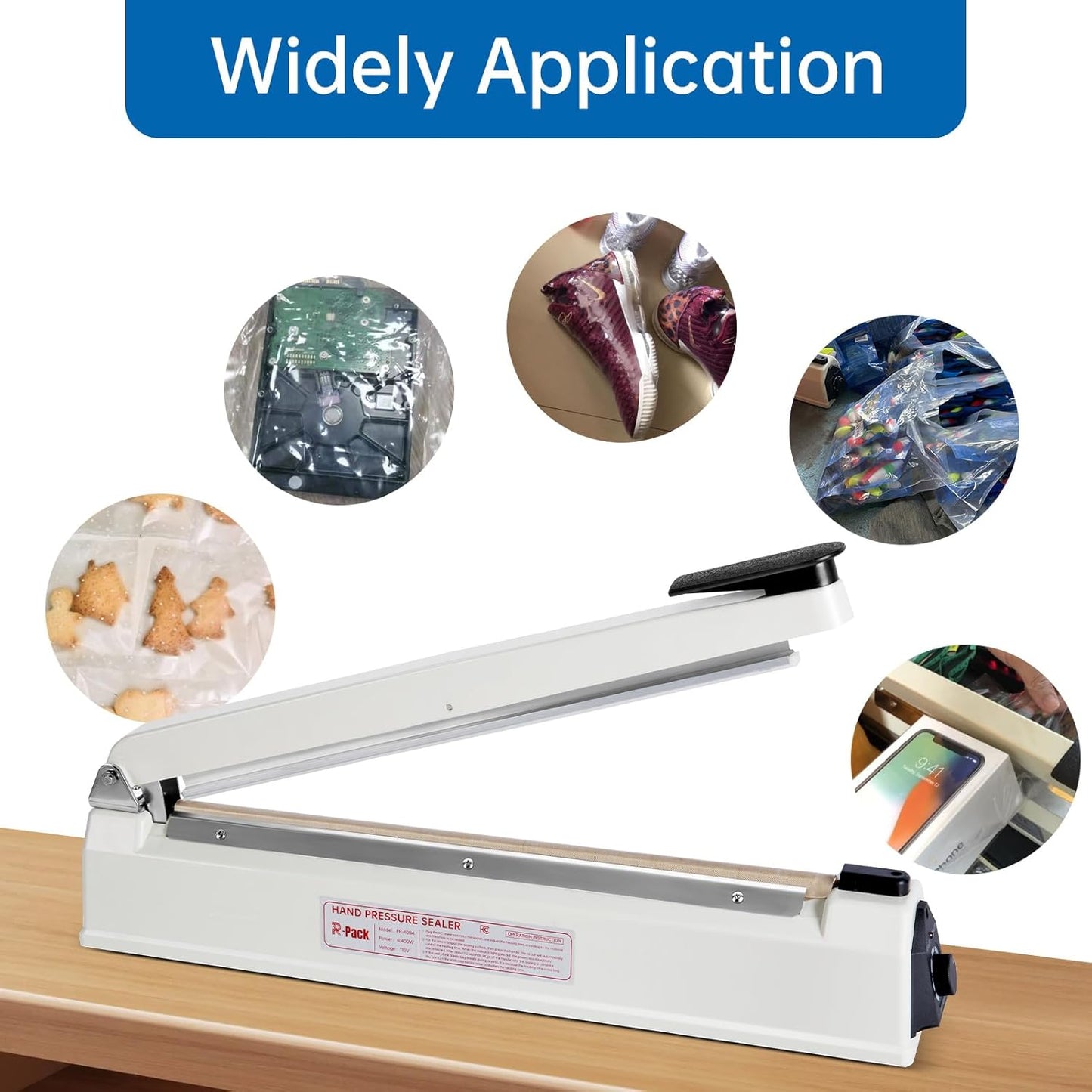 Impulse Heat Sealer with Seal bar, Heavy-Duty Bag Sealing & Cutting Machine, 4 Extra Replacements (white, 24inch)