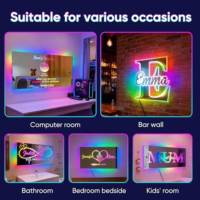 VEELU Personalized Photo Mirror Light Custom Couple Name Neon Signs LED Forever