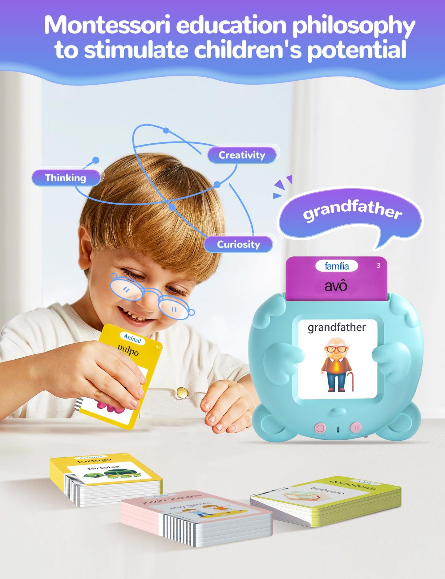 Portuguese and English Talking Flash Cards for Kids, 510 Sight Words Bilingual Learning Toys for Toddlers, Autism Pocket Speech Therapy Toys, Brazilian Português Vocabulary Educational Flashcards