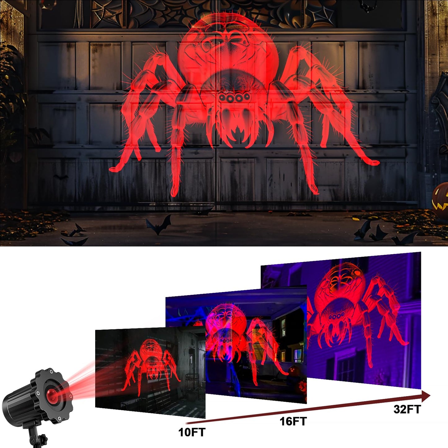 Giant Spiders Halloween Projector Outdoor Indoor,2026 Upgraded 3D Dynamic Halloween Decorations,Clearer Spider HD Patterns,Waterproof Holiday Light for Home Window Wall Cemetery Holiday Decor