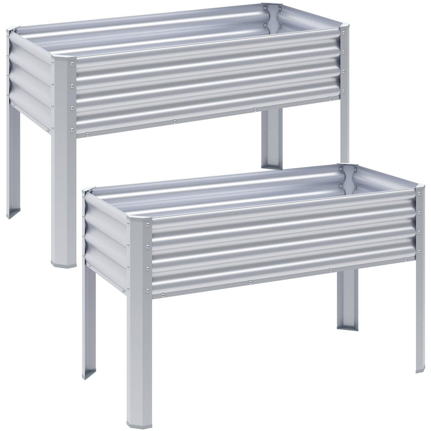 Chuangshuo Guard 2Pcs Galvanized Raised Garden Bed with Legs, 48×24×32in Large Metal Elevated Raised Planter Box with Drainage Holes for Backyard, Patio, Balcony, 400lb Capacity,Sliver