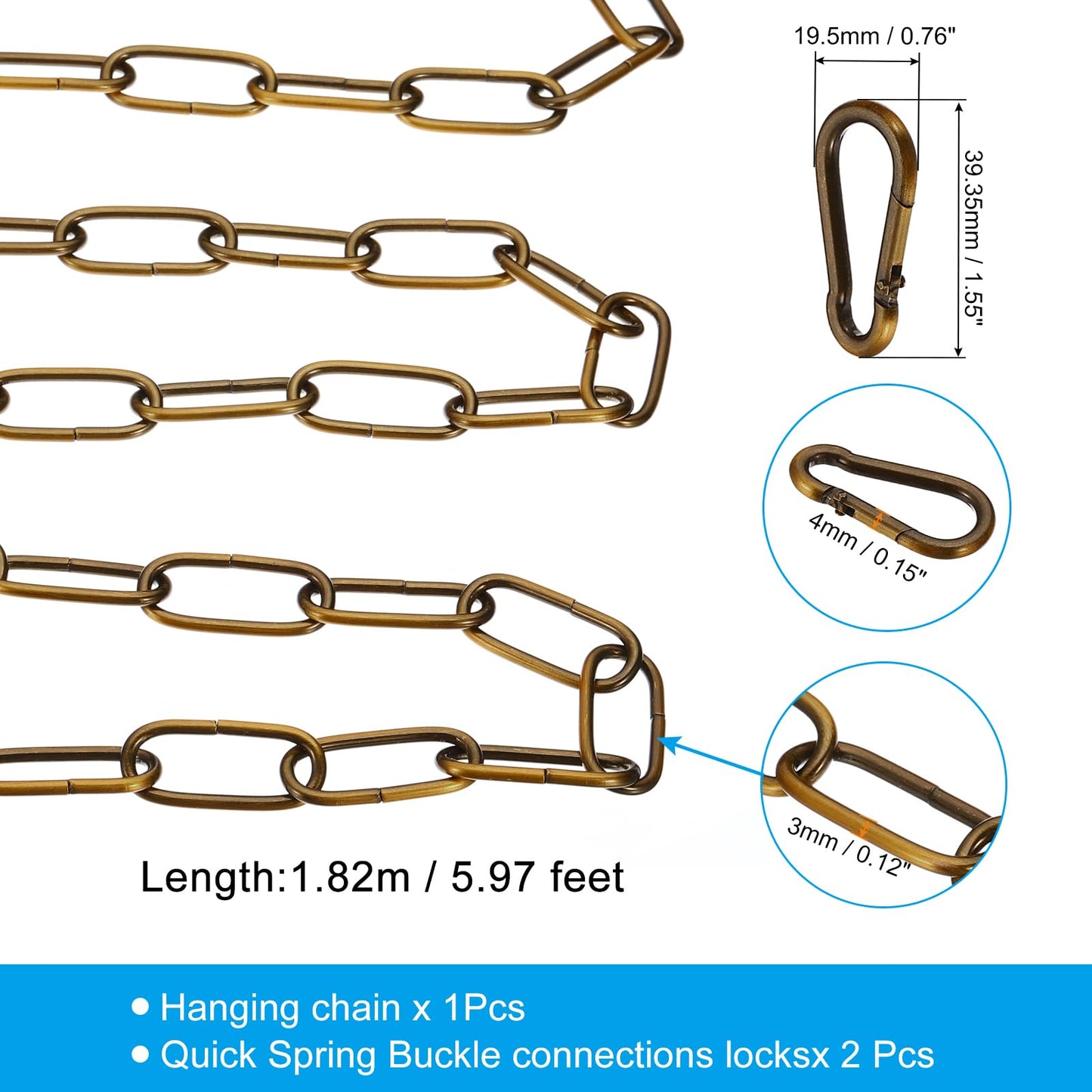 PATIKIL 6 Feet Gold Bronze Finish Lighting Hanging Chain, Metal Looping Chain for Hanging Plant Pendant Chandelier Light Fixture