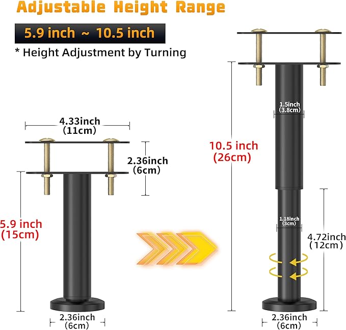 Wlrrcwdttc 2 Pcs Adjustable Height Bed Support Legs 5.9-10.5 inch, Bed Frame